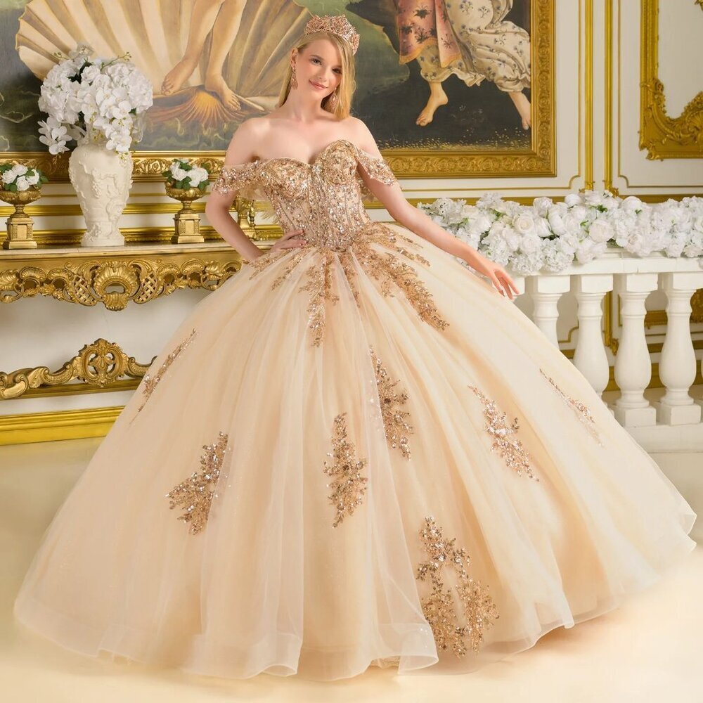 New Off The Shoulder Ceremonial Tulle Gown w/ Rhinestones Embroidery GL3816